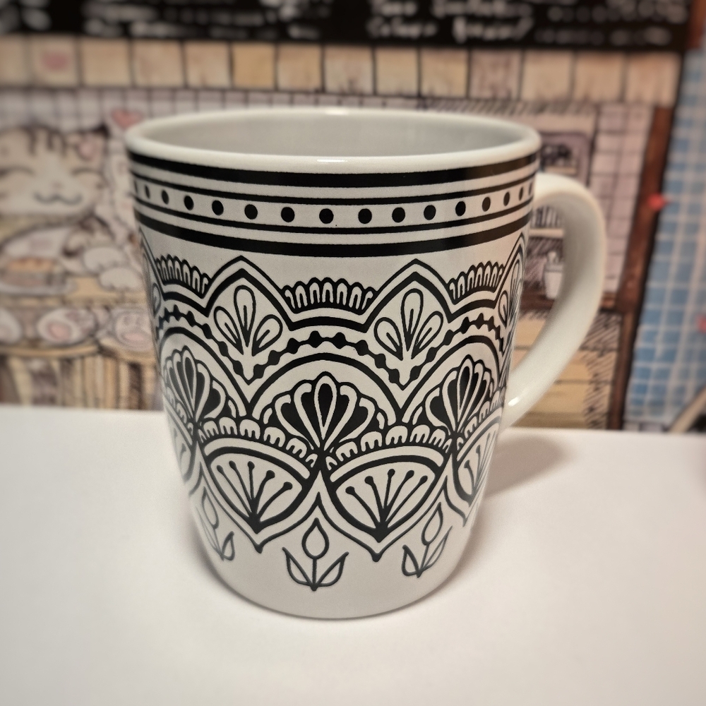 2/$10 Geometric Black & White Ceramic Mug Modern Boho Pattern